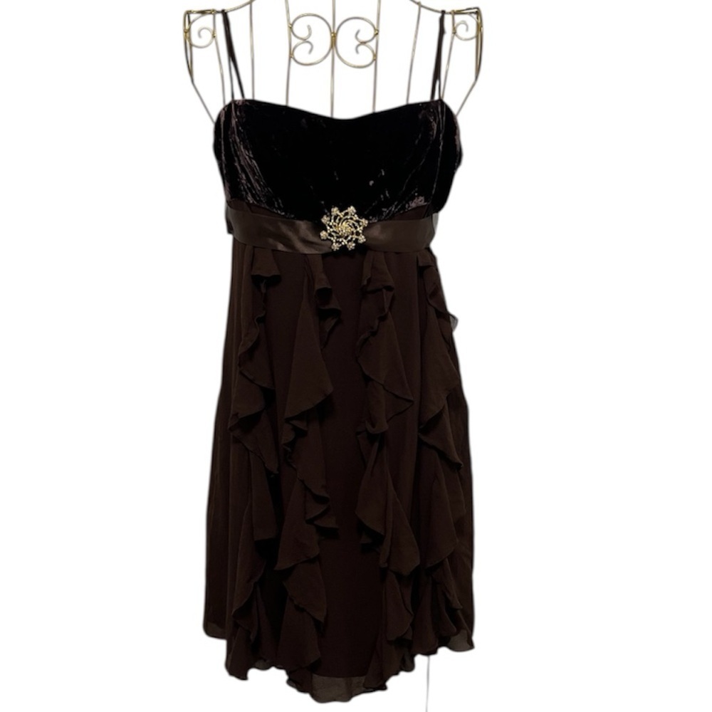 BCBG Max Azria Brown Silk Velvet Cocktail Dress Size 6